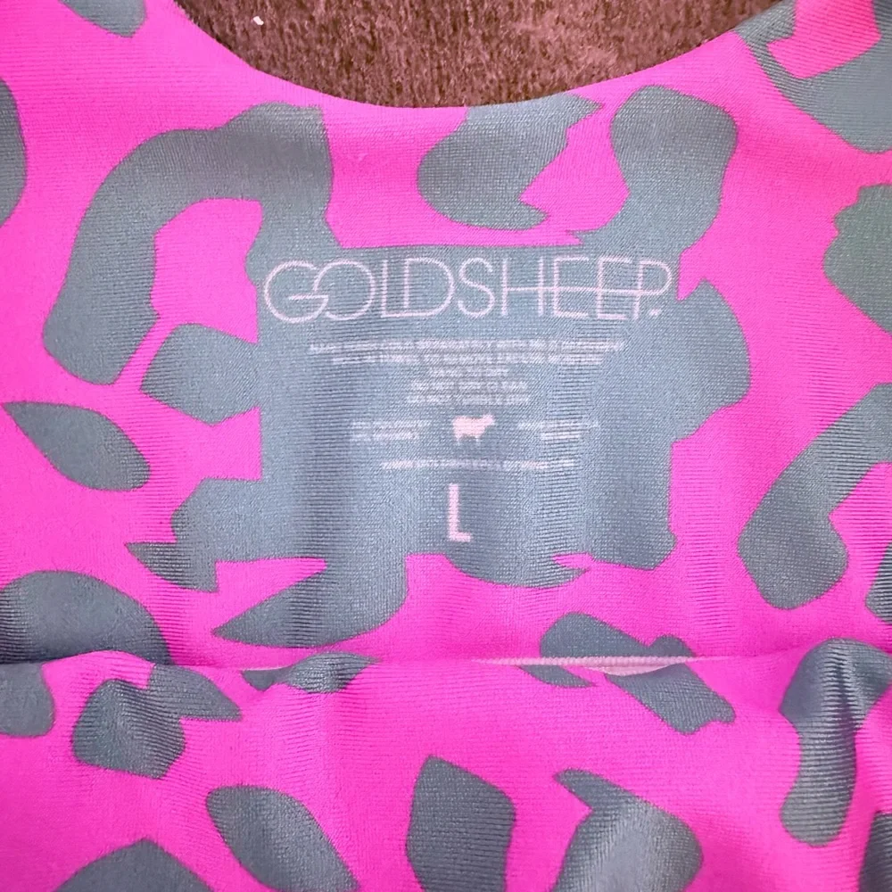 Goldsheep Pink and Blue Sports Bra with Bold Leopard Print - Picture 2 of 5